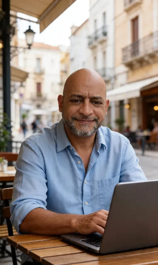 Café en la calle con laptop