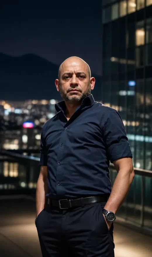 Ejecutivo con la ciudad de noche