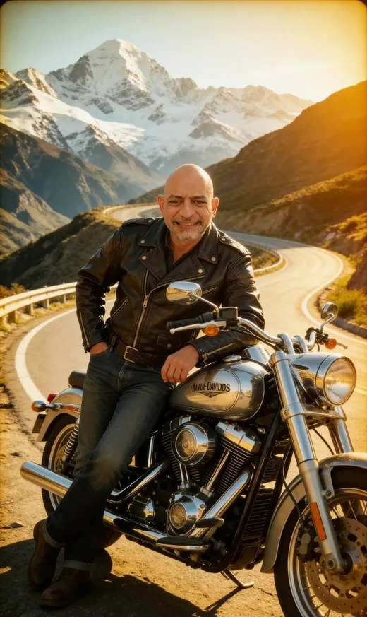 Moto y chaqueta de cuero en la montaña