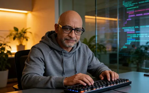Sudadera gris y teclado