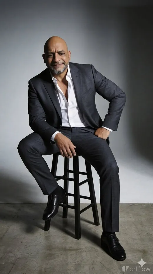 Traje negro en taburete