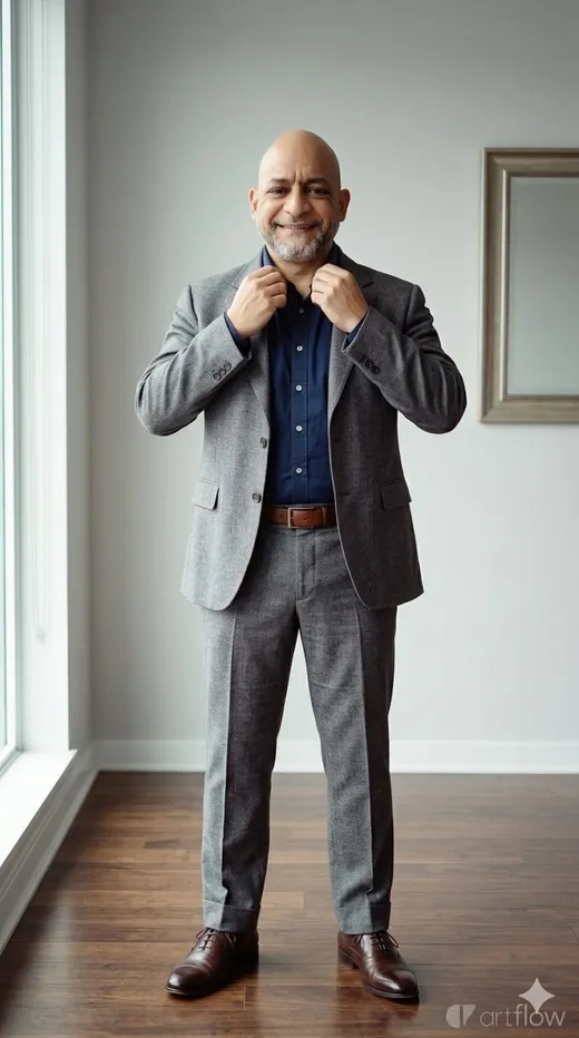 Traje gris, ajustando la chaqueta