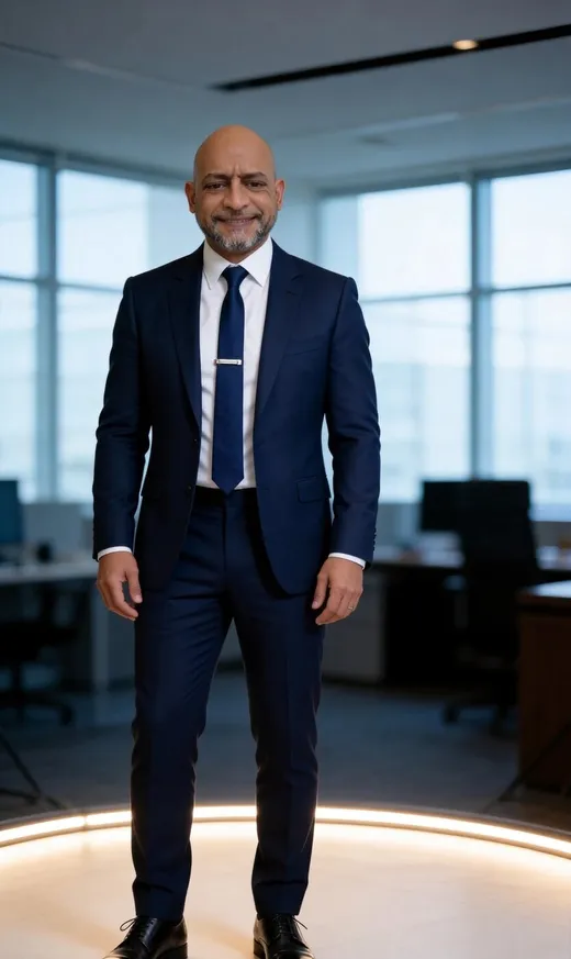 Traje y corbata, oficina al fondo