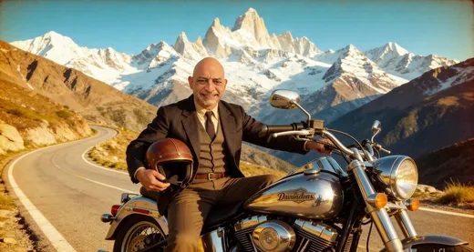Traje y moto en la montaña